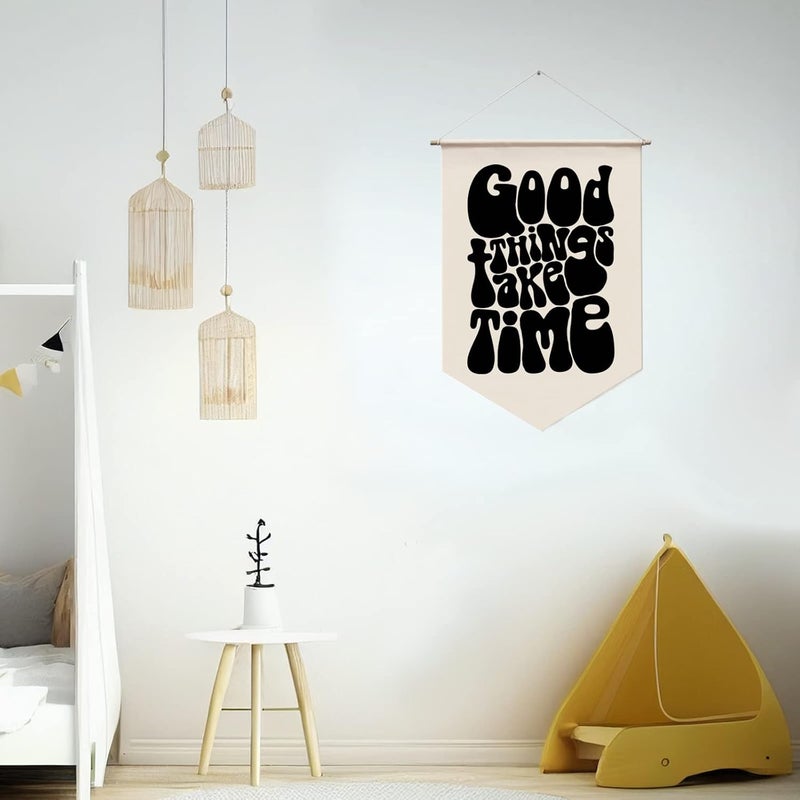 WCDHOR Good Things Take Time Wall Hanging Banner Positive Affirmations Wall Decor Housewarming Gift 70s Retro Vintage Wall Art Mindfulness Wall Art Inspirational Hanging Banner - Image 3